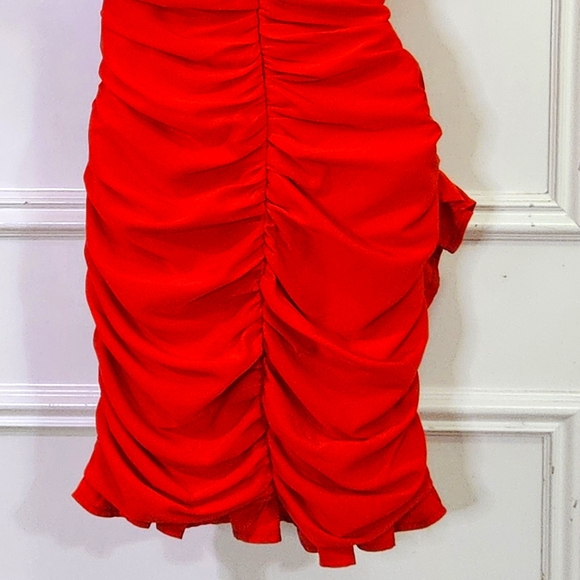 Hello Molly "Not Fair On Me" Red One Shoulder Ruched Ruffle Dress,Large,NWT - Picture 8 of 15